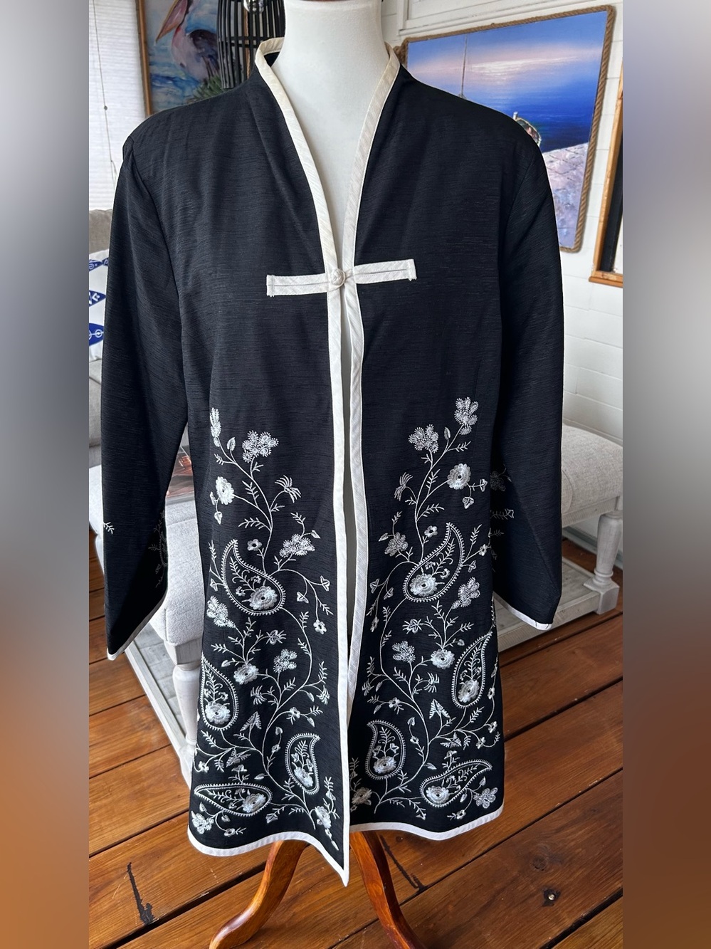 Carole Little Woman 1X Silk Chinese Inspired Embroidered Tunic Coat Jacket